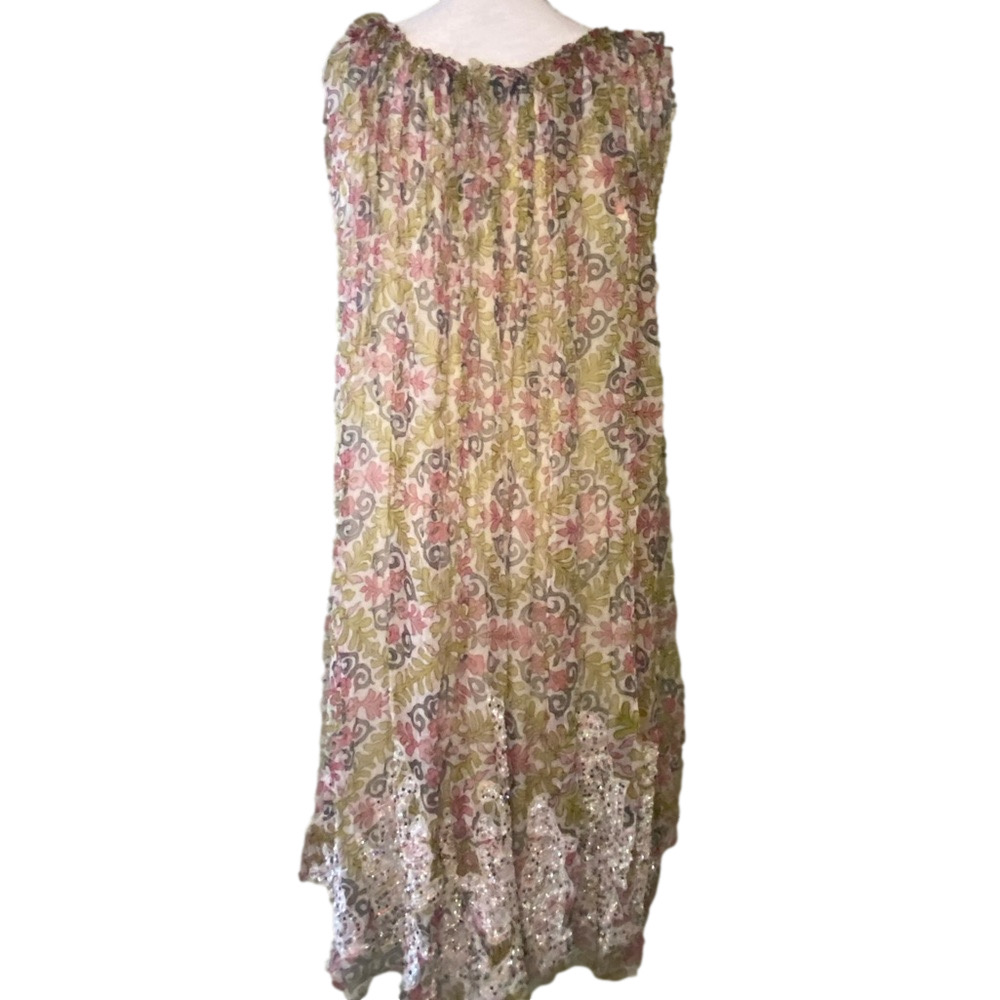 Rina Dhaka Silk Beaded Sequin Hem Dress Floral Boho Occasion Size L